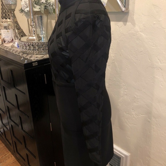 BEBE Mesh Criss Cross Mock Black Bodycon Dress - Picture 3 of 6